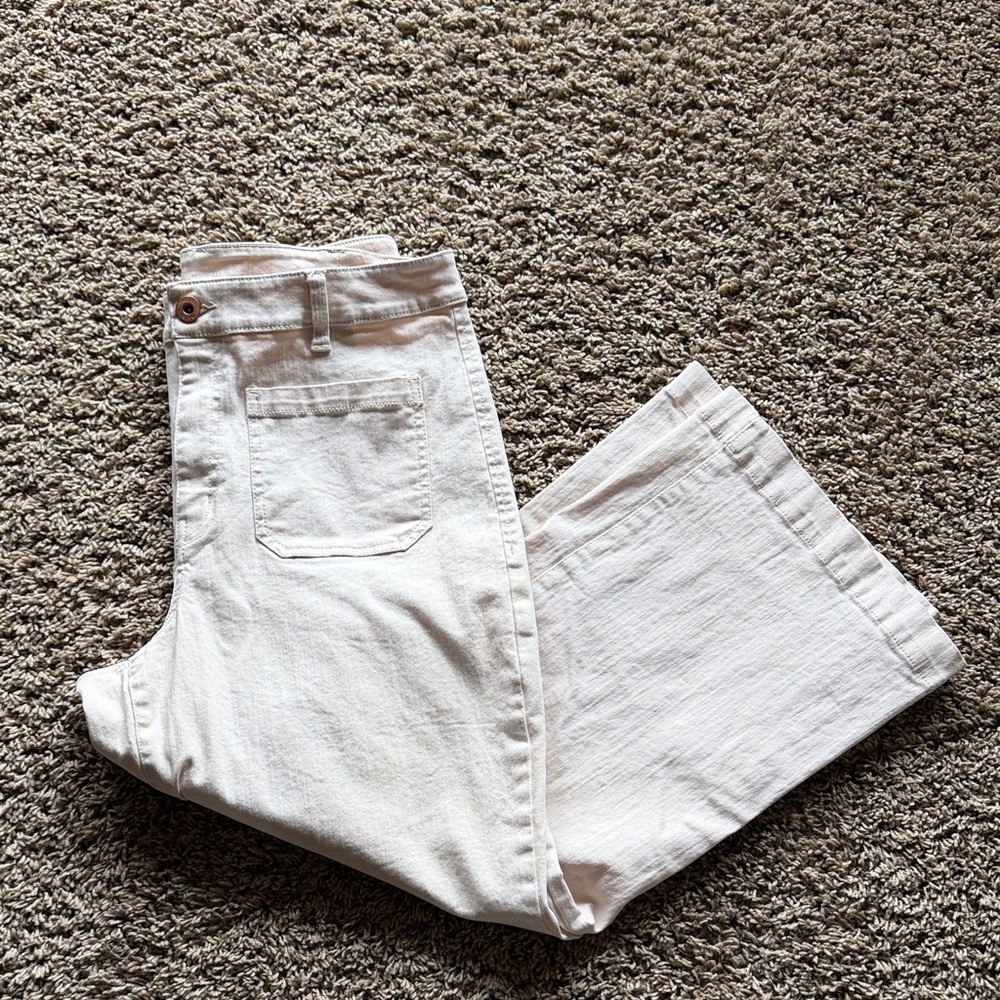 INC International Concepts Cream Cropped Flare Jeans